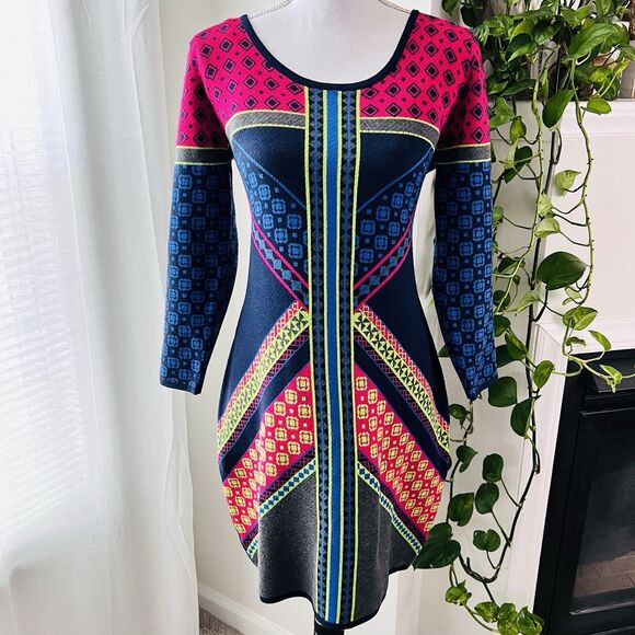 🆕Francesca's Aina Be Collections Multicolor Geometric Midi Dress. Size M. NWT. - Picture 1 of 9